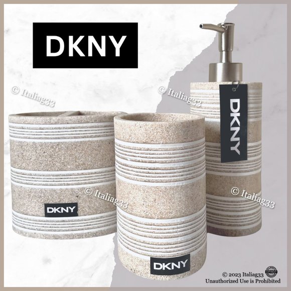 DKNY Soap Pump, Toothbrush Holder, Tumbler Bathroom Accessory 3Pc Set Sand Tan - Picture 15 of 16